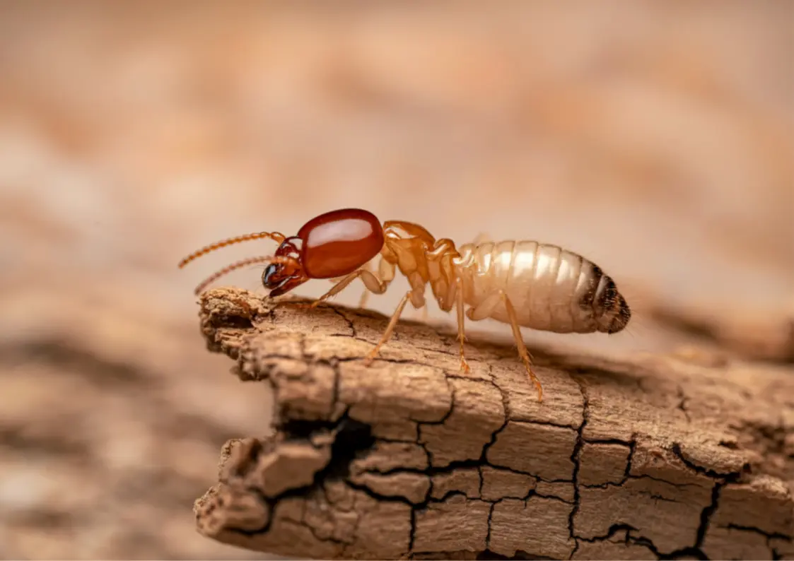 Termites dans un bois creux avec galeries internes et risque structurel en Belgique